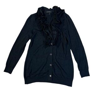 ST. JOHN Gray & Black Ruffle Cardigan Women M